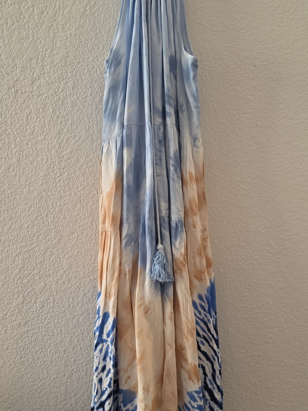 Boho Tie-Dye Maxi Skirt in Light Blue and Tan